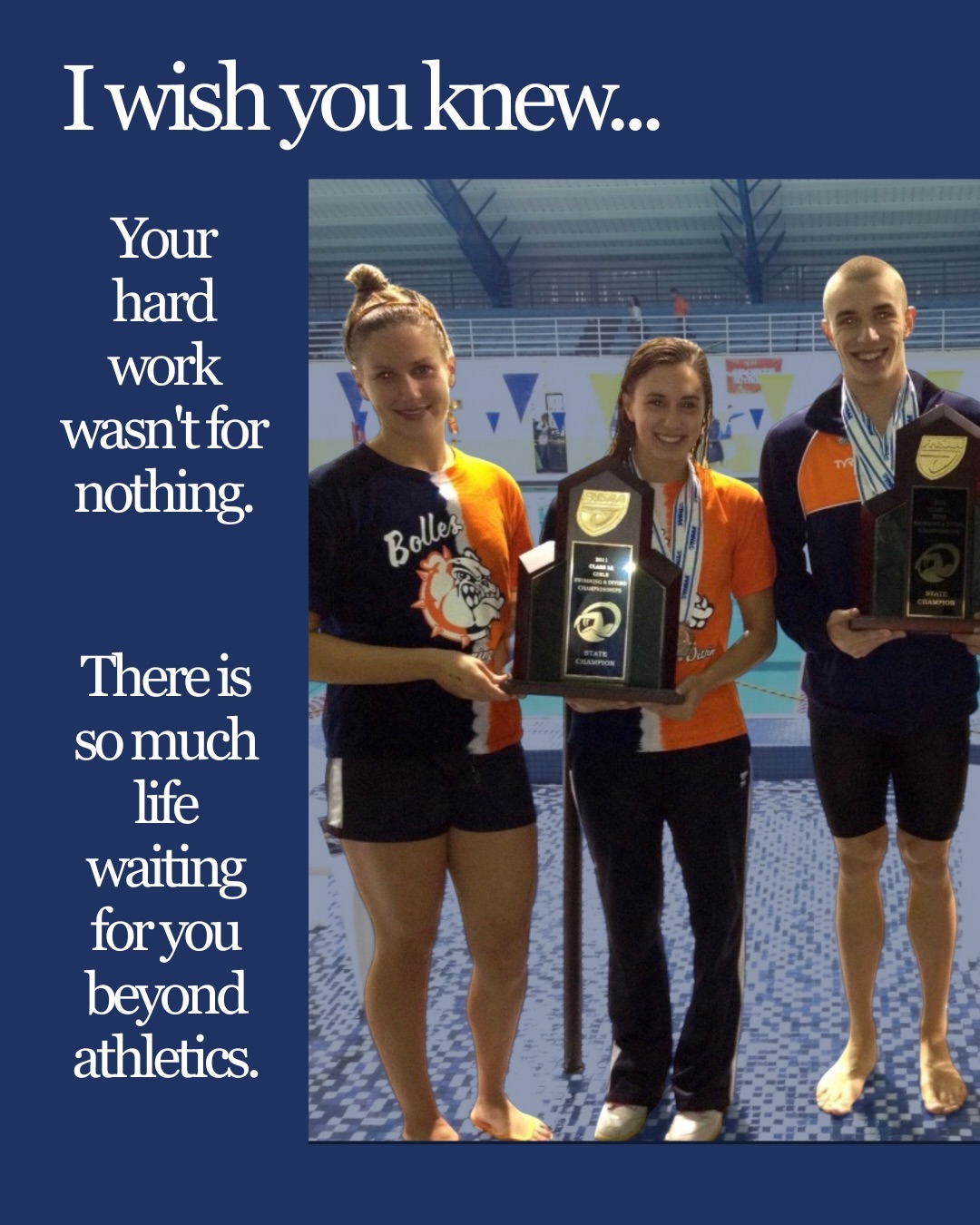 This was me at my senior year State Championship meet holding our winning trophy for our 21st consecutive State Title...